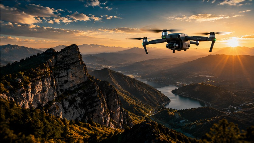 Filmación aérea con dron sobre paisaje
