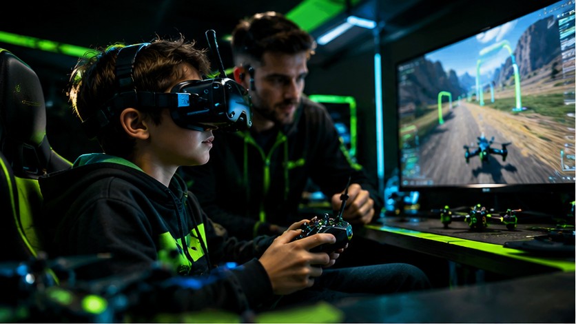 Alumno aprendiendo FPV con simulador